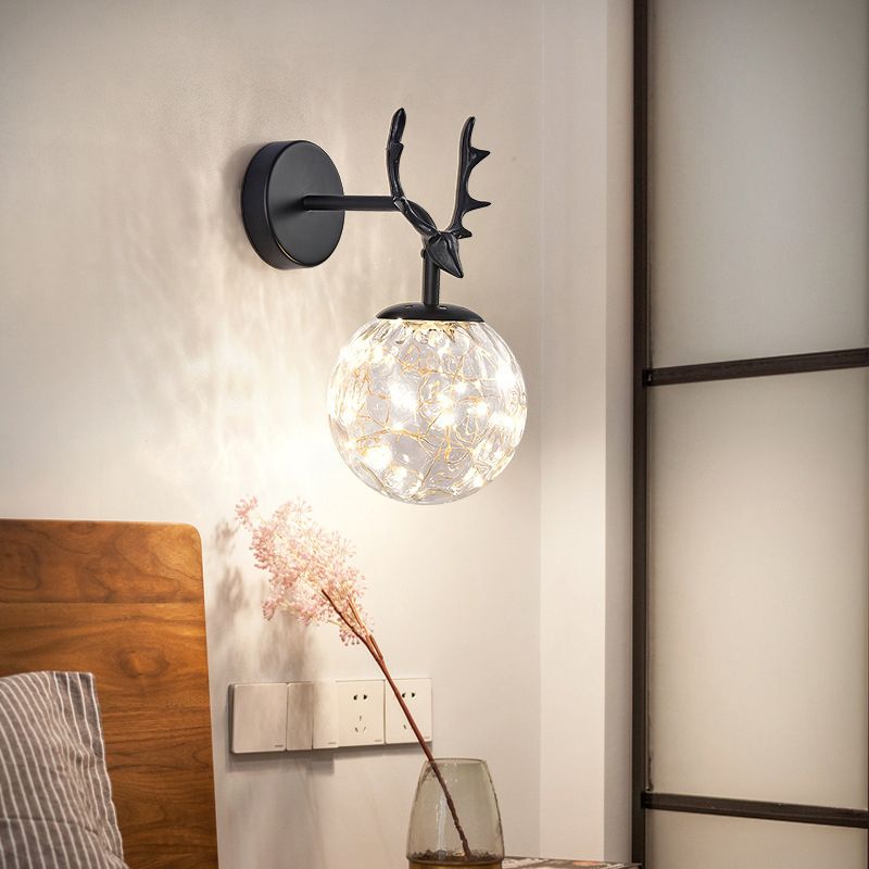 Globe Shape Wall Lamp Modern Style Glass 1 Light Wall Sconce in Black/ Gold