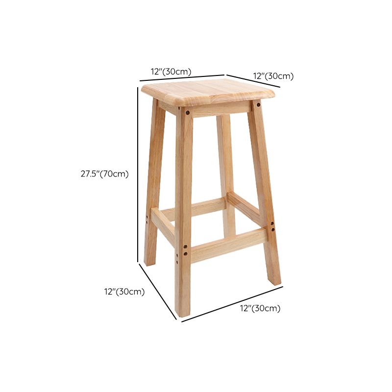 Industrial Wooden Counter Chair Square Backless Solid Wood Round High Chair with 4 Legs