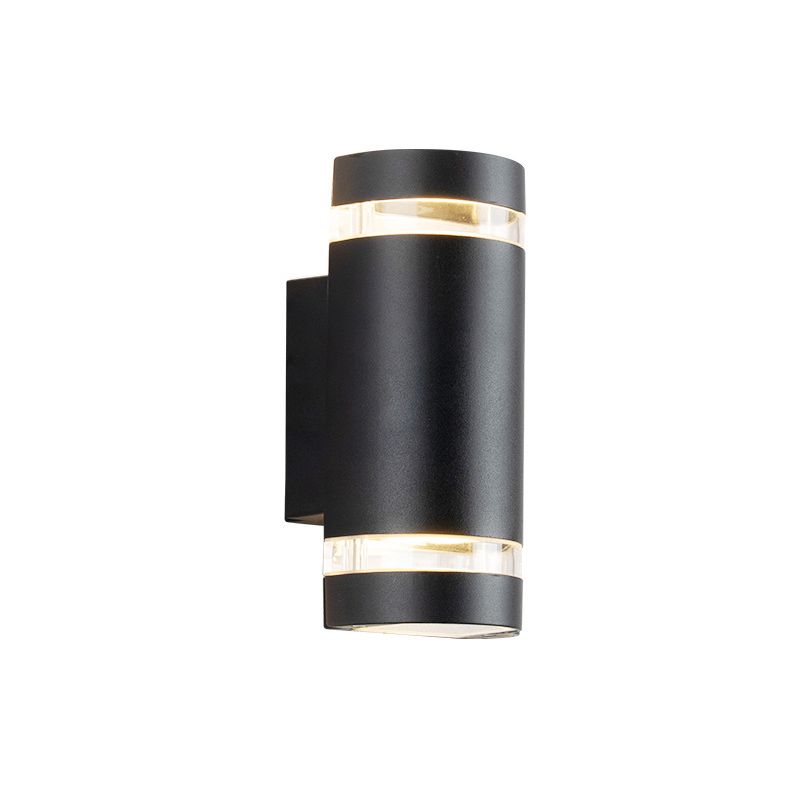 2-Lights Up & Down Lighting Cylindrical Wall Sconce 9" H Garden Corridor Lighting Fixture in Black