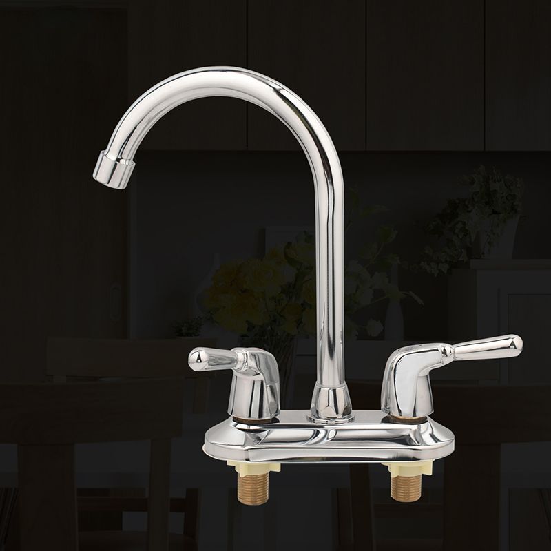 Modern Kitchen Sink Faucet Brass Double Knob Handle Gooseneck Bar Prep Kitchen Faucet