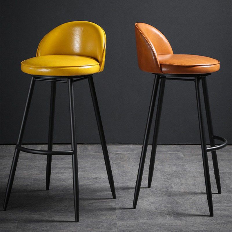 Industrial Leather Counter Stool for Home Round Barstools with Metal Base