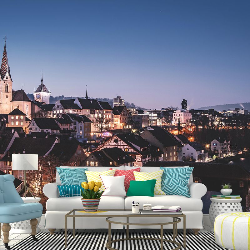 Modern City Mural Decal Mildew Resistant Wall Art for Living Room Bedroom