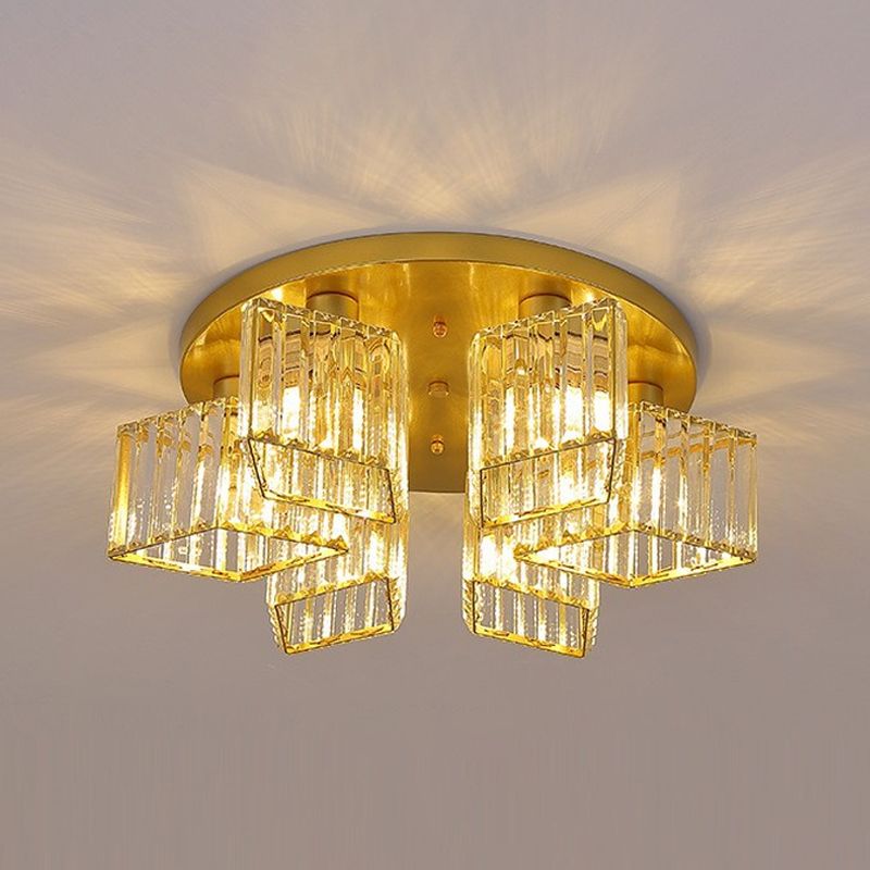 3/4/5/6-Light Golden Flush Mount Lighting Modernism Glass Shaded Ceiling Light