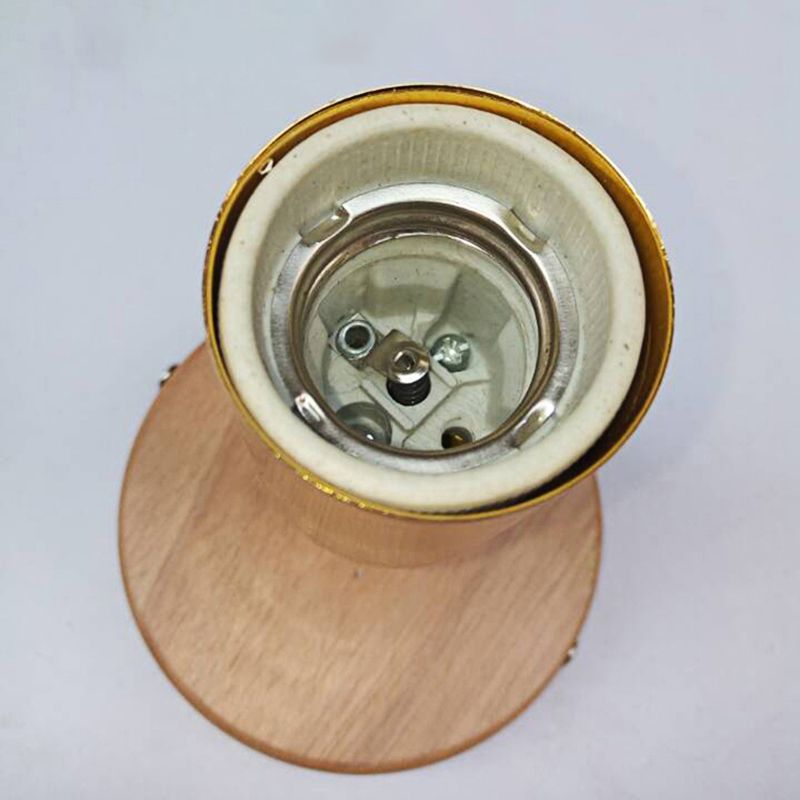 Simple Style Round Backplate Wall Sconce 1 Head Wood and Metal Wall Fixture in White for Bedside