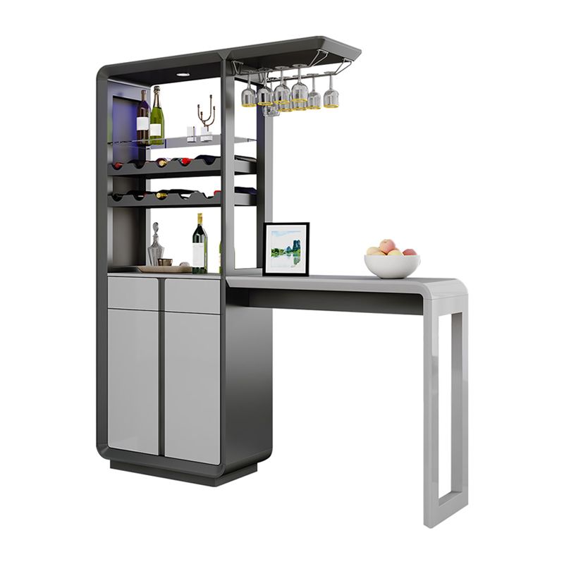 Modern Rectangle Bar Table Artificial Wood Table with Wine Cabinet for Living Room