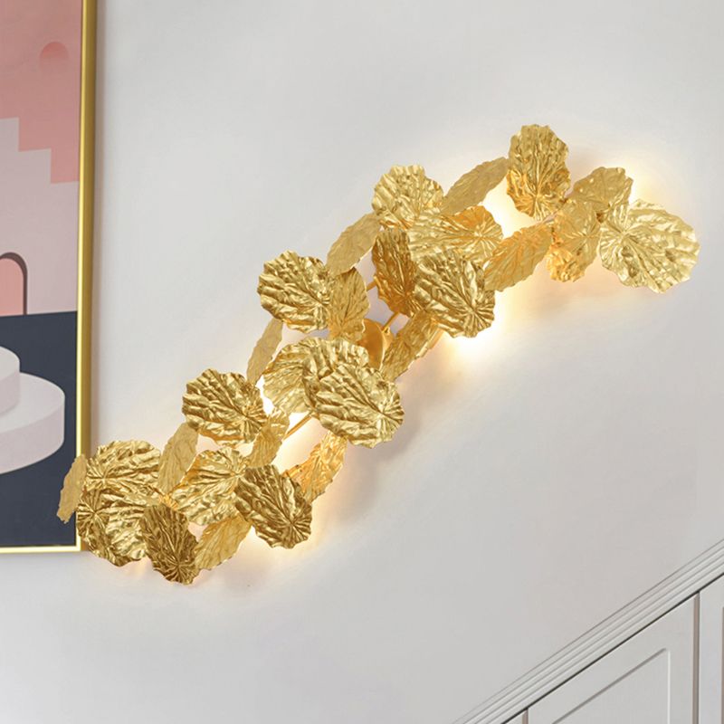 Zeitgenössische Blatt -Design Wandleuchtenleuchte 6 Lichter Aluminium Wandmontage Licht in Gold für Wohnzimmer