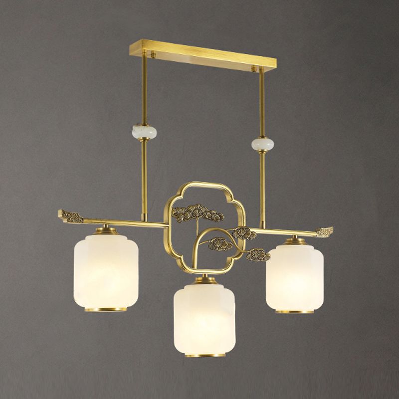 Accesorios de iluminación de la isla de cilindro modernos de vidrio blanco 3 iluminación colgante