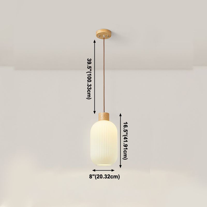 Lampe à suspension géométrique en bois léger créatif moderne avec une teinte en verre blanche