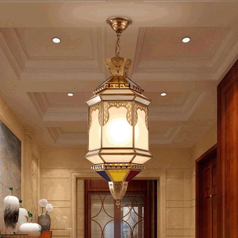 Brass Lantern Hanging Lamp Tradition Metal 1 Bulb Dining Room Ceiling Pendant Light