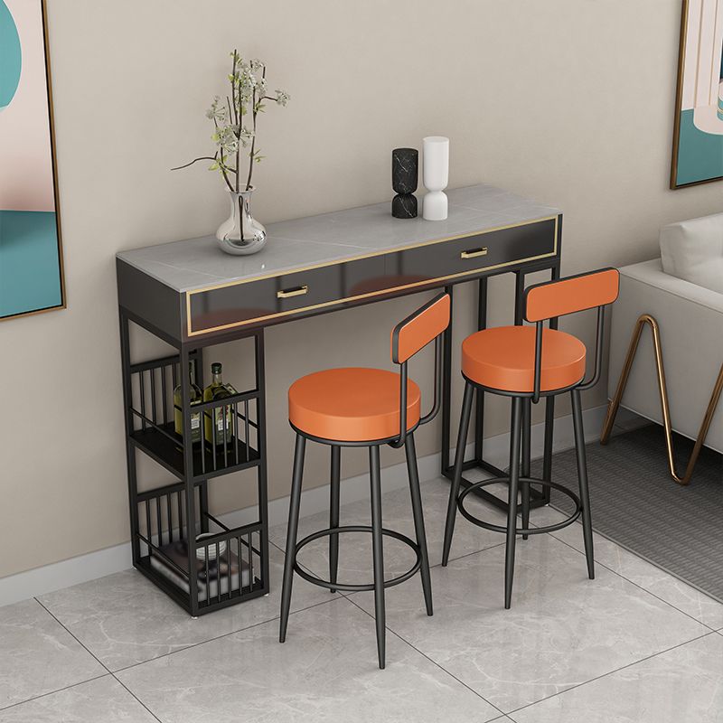Marble Bar Height Table with Rectangle Table Top Double Pedestal Table - 41.3" H