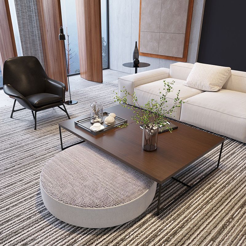 13.78"  H Modern Rectangle Wooden Coffee Table Metal Sled Cocktail Table