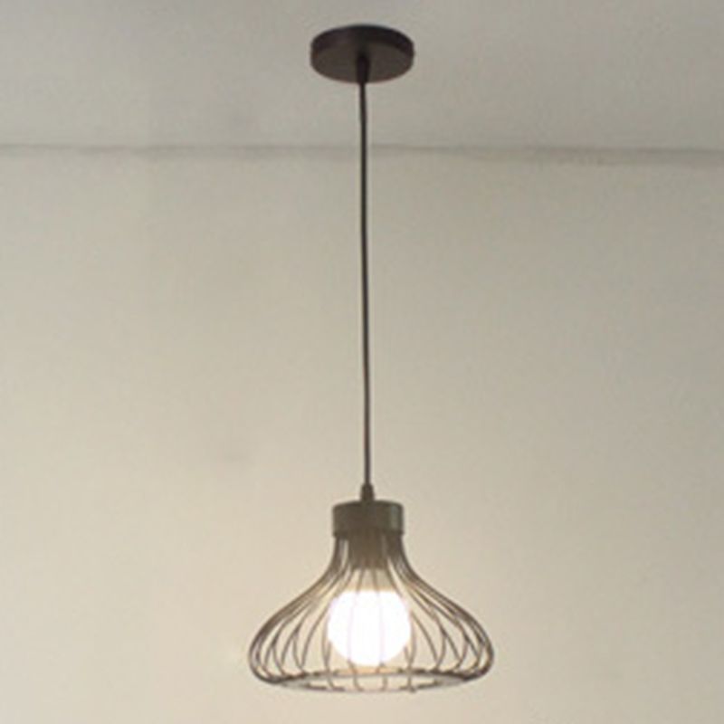 Pear Shape Metal Frame Mini Hanging Lamp Industrial Style Single Bulb Pendant Light for Hallway Staircase