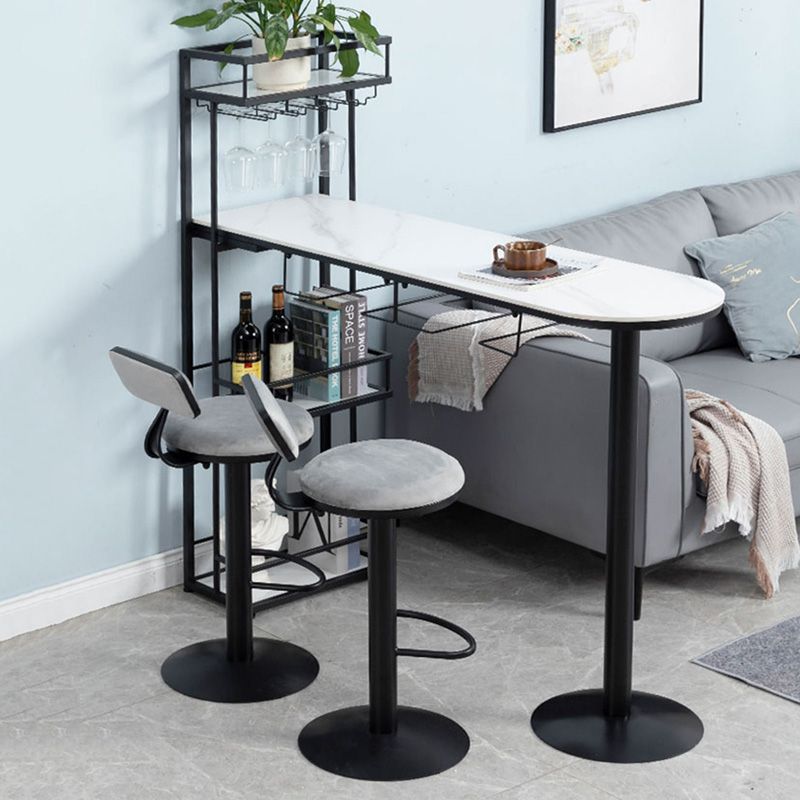 Contemporary Stone Bar Table Set 1/3 Pcs Metal Base Bar Table with Adjustable Stools