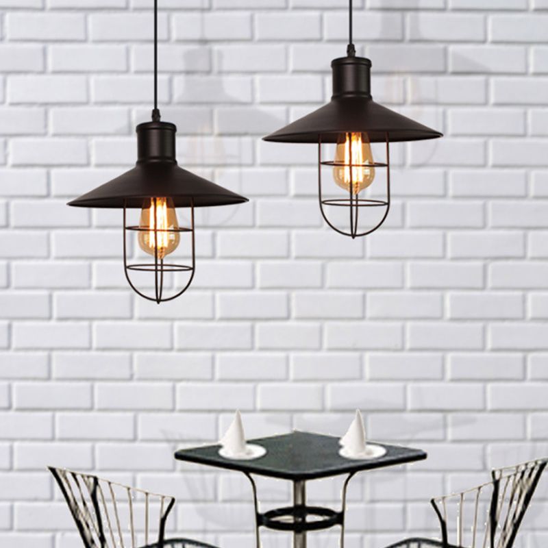 Soucoupe industrielle Shade Pendante Lampe 1 Centre de tête Lumière suspendu avec un fond en cage en noir