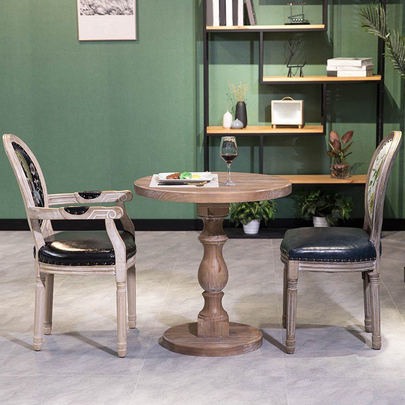 Brown Round Dining Table Modern Pine Solid Wood Pedestal Table