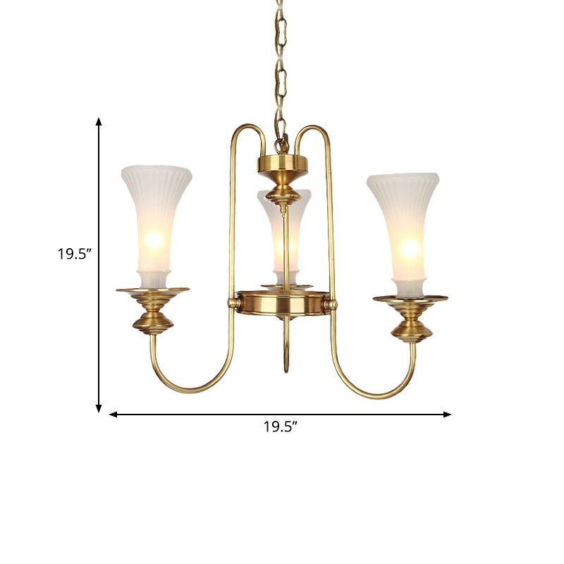 Lámpara de lámpara de lámpara de forma floral dorada vidrio blanco colonial 3/6/8 cabezas salón de estar lámpara de colgar kit