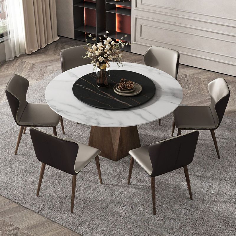 Stone Top Dining Table Contemporary Dining Table with Brown Pedestal Base