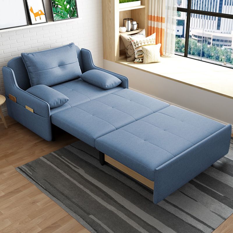 Blue Storage Futon Sofa Bed Faux leather Scandinavian Sofa Bed