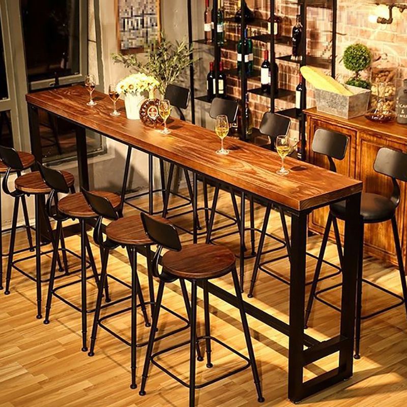 Industrial Brown and Black Bistro Bar Desk Solid Wood Trestle Bistro Bar Table