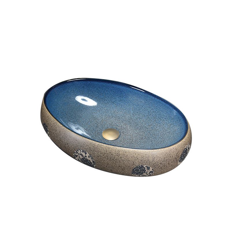 Modern Bathroom Sink Vitreous China Hand Painted Oval Vessel Lavatory Sink