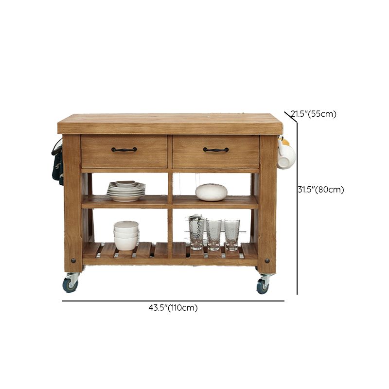Modern Solid Wood Rectangle Kitchen Island Cart with Casters