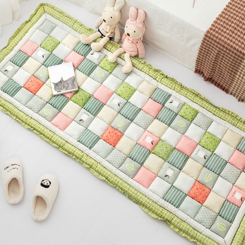 Simple Living Room Rug Multi Colored Plaid Printed Area Carpet Cotton Anti-Slip Pet Friendly Indoor Rug