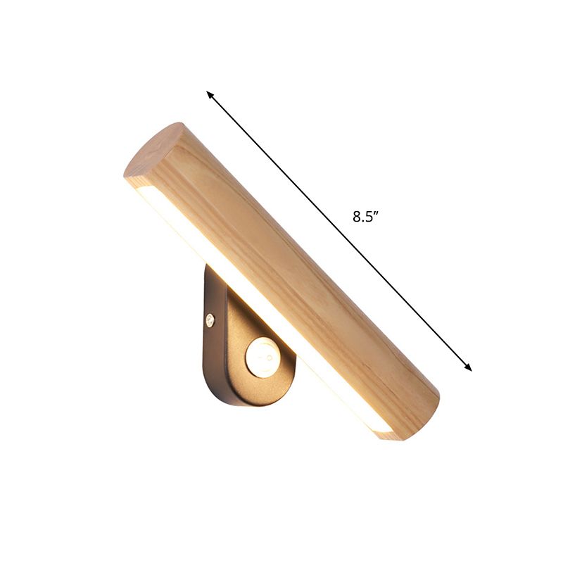 Rotatable Tube Bedside Wall Mount Light Wood 8.5"/12.5" Wide LED Simple Wall Lamp Fixture in Warm/White Light