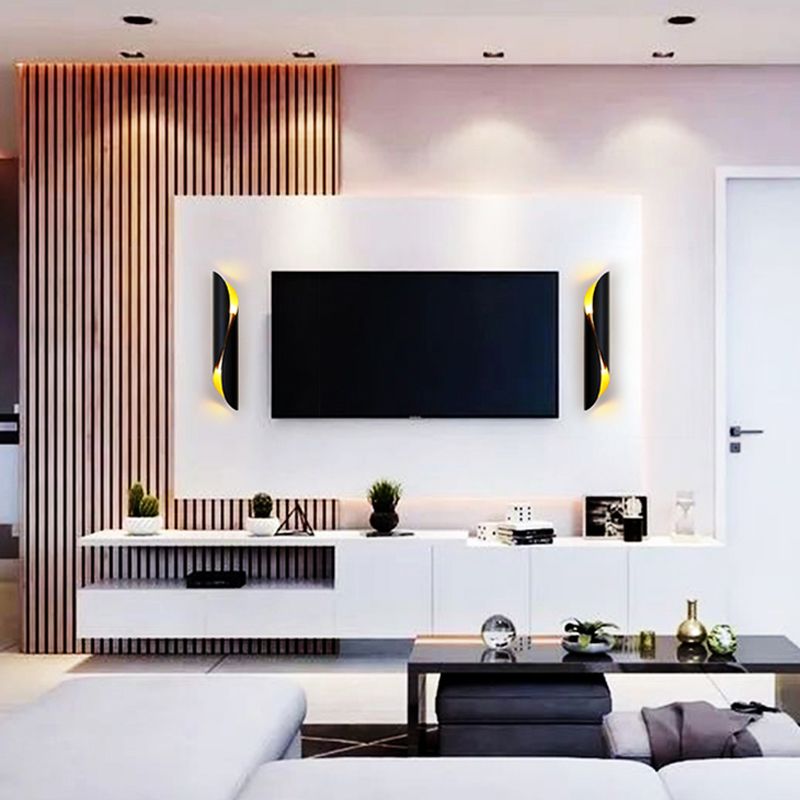 Modern Style Wave Shape Wall Sconce Metal 2 Lights Sconces for Bedroom