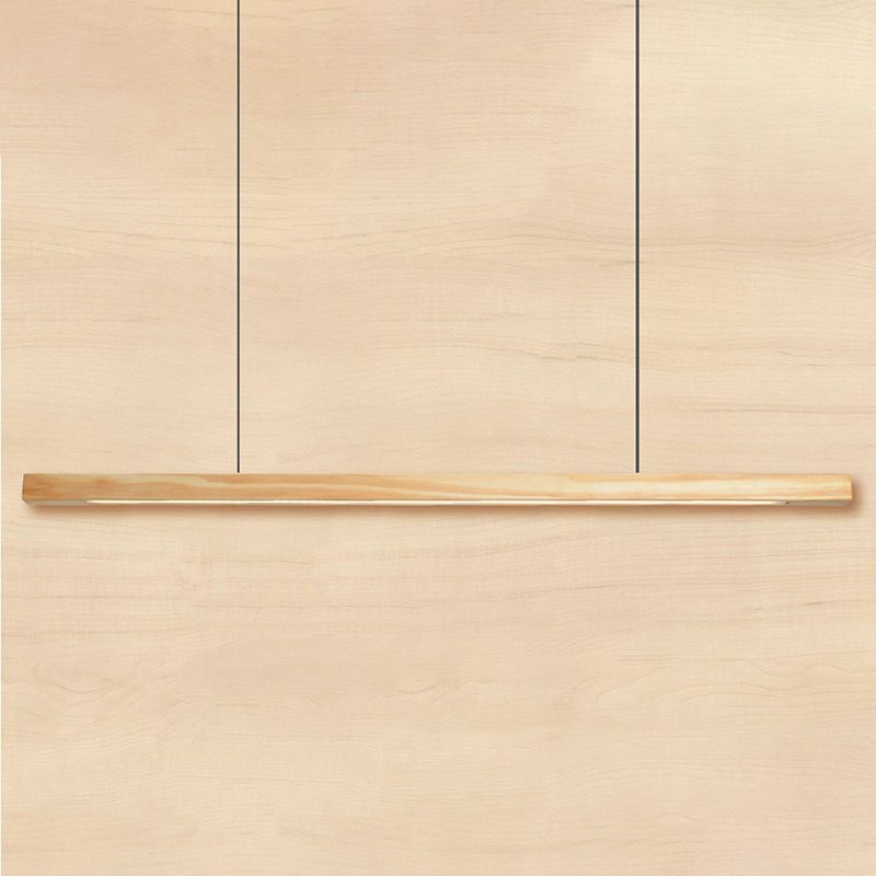 Minimalist 1 Light Wood Island Lamp Linear LED  Long Strip Hanging Light
