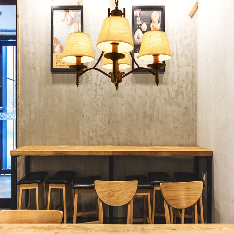 Konisches Restaurant Kronleuchter Lichthütte Stoff 4/6/8 Köpfe Schwarzer Beleuchtung Anhänger