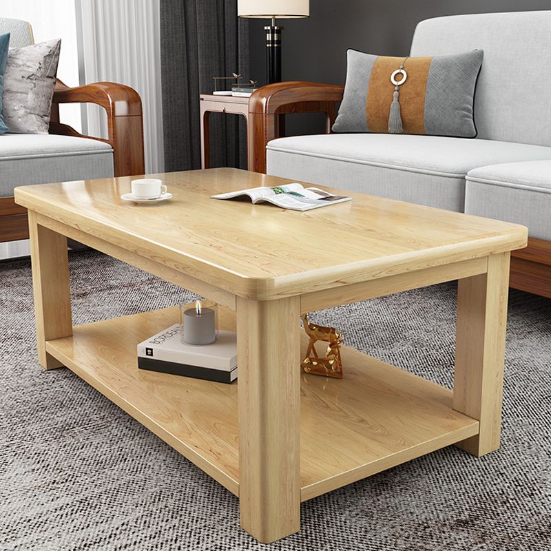Contemporary Solid Wood Coffee Table Rectangle 4 Legs Coffee Cocktail Table