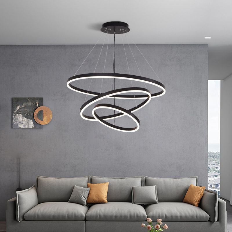 New Modern Black Tiered Chandelier Light Fixtures Aluminum LED Hanging Lamp for Living Room