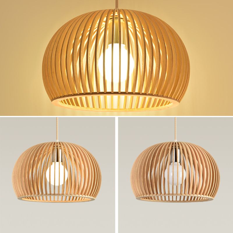 Modern Wood Pendant Lighting Fixture 1-Light Suspension Pendant Light in Natural Wood