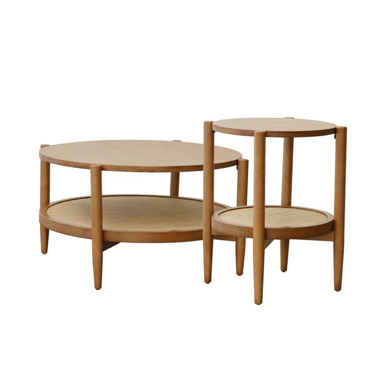 North European Wood/Glass Top Coffee Table Natural Round Cocktail Table