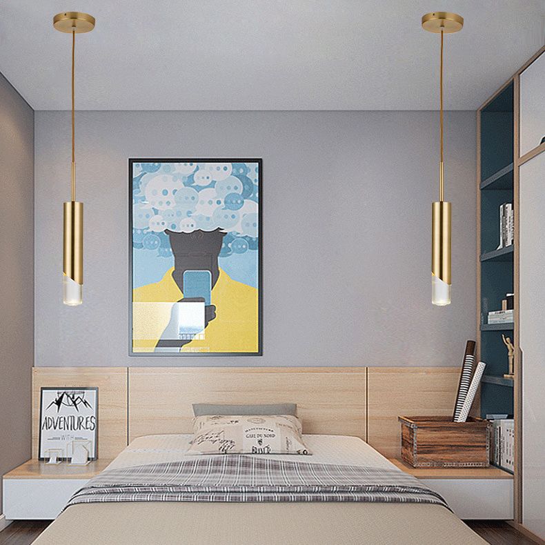 Modern Creative Cylindrical LED Pendant Light Electroplate Metal Hanging Lamp with Acrylic Shade