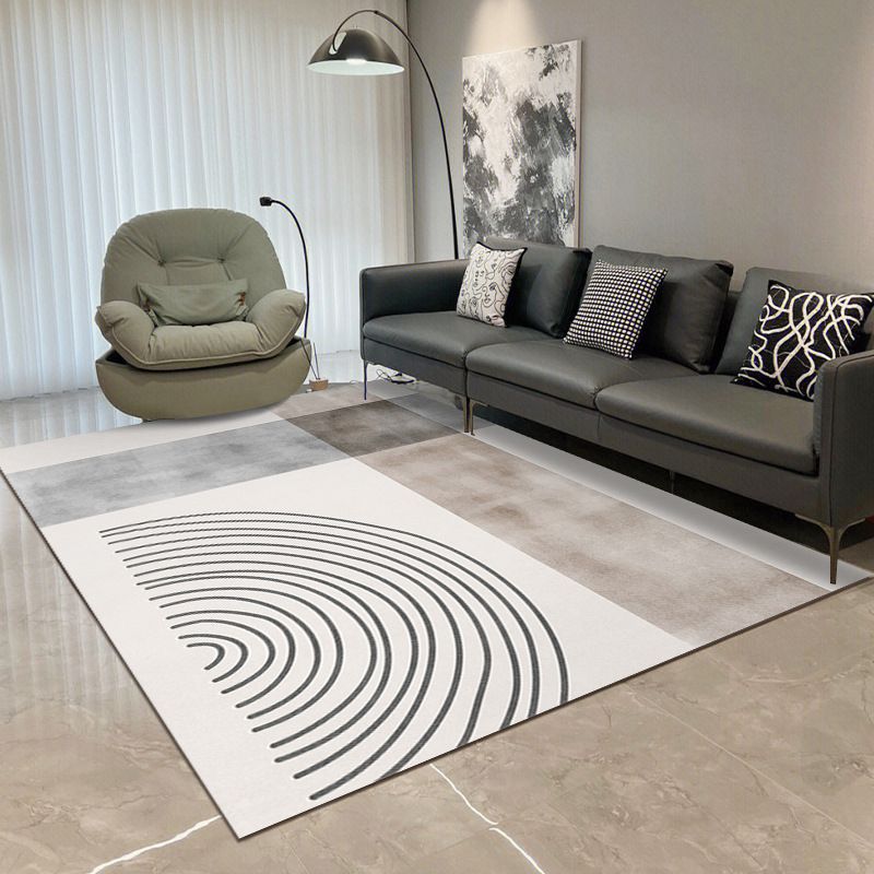 Modern Rectangle Polyster Area Carpet Living Room Non-Slip Backing Geometric Pattern