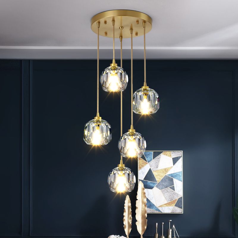 Round Down Lighting Pendant Modern Style Crystal Coppery Suspension Pendant Light