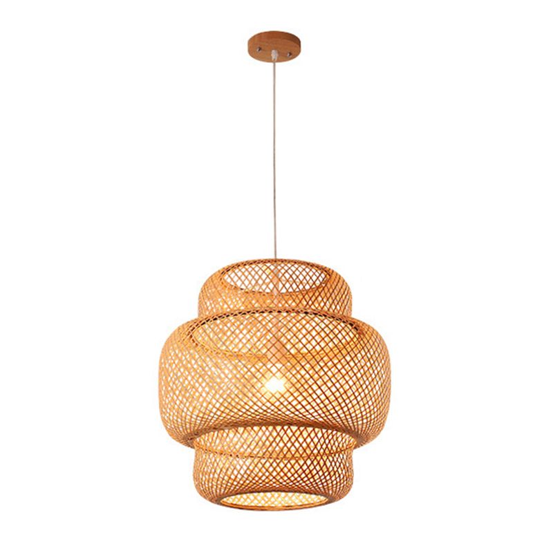 1 Light Tiered Pendant Lighting Japanese Rattan Pendant Lighting Fixtures for Restaurant