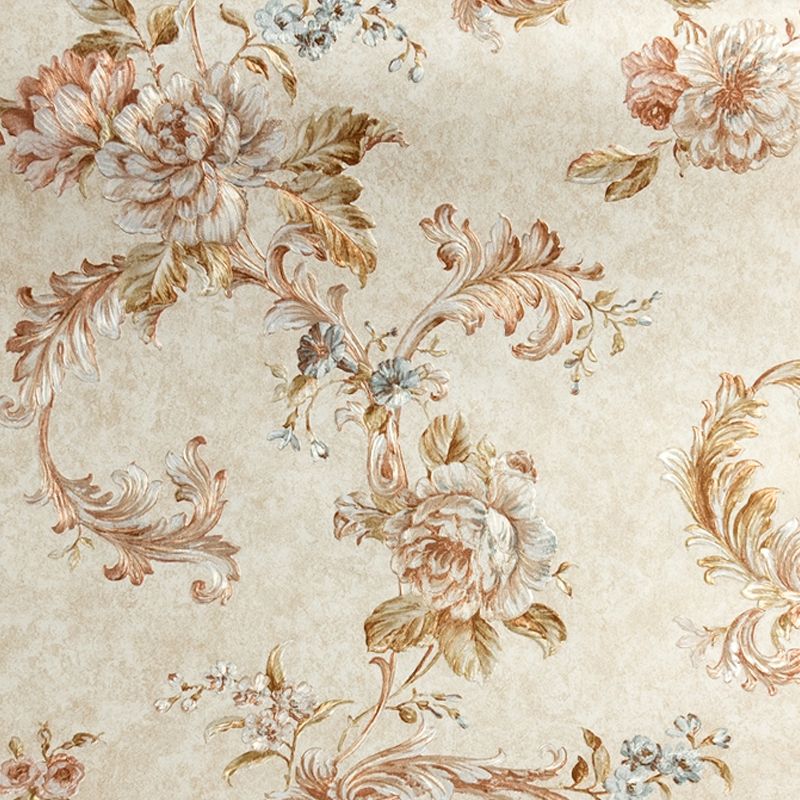 Blossoming Peony Wallpaper Soft-Color Farmhouse Wall Covering for Living Room, Non-Pasted