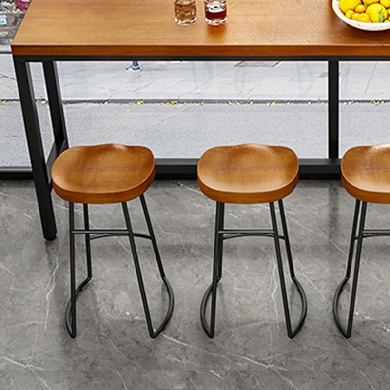 Industrial Wood Bistro Bar Table Rectangle Metal Base Bar Table with Footrest