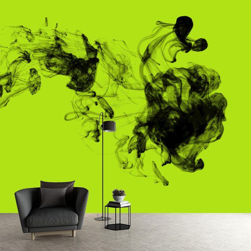 Ink Drops in Water Mural Wallpaper Black-Green Simplicity Wall Decoration for Hallway