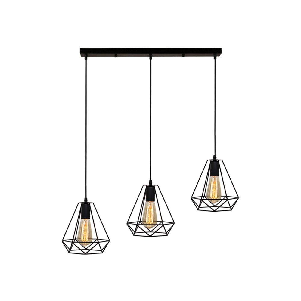 Metal Teardrop Cage Hanging Lighting Vintage Industrial 3 Lights Living Room Pendant Light in Black