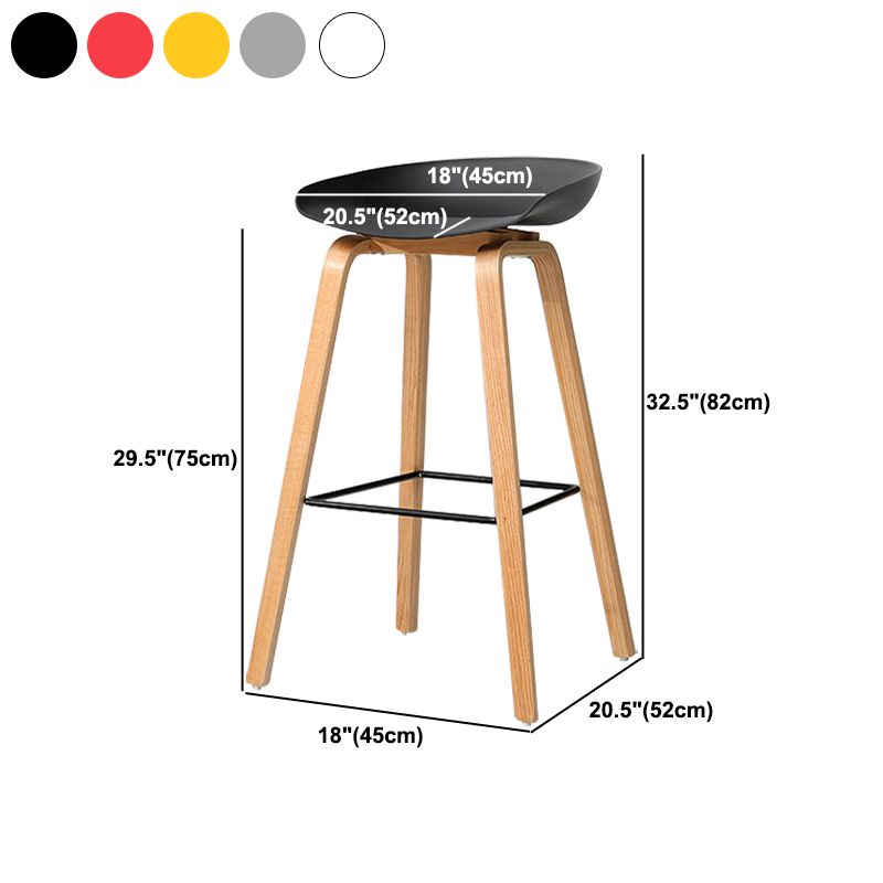 30-inch Modern Beech Wood Barstool Simple Backless Indoor Tall Stool with Plastic Seat