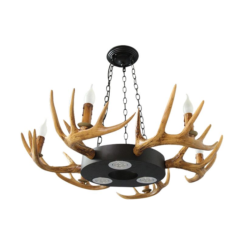 6-Light Antler Chandelier Light Farmhouse Brown Resin Suspension Pendant for Living Room