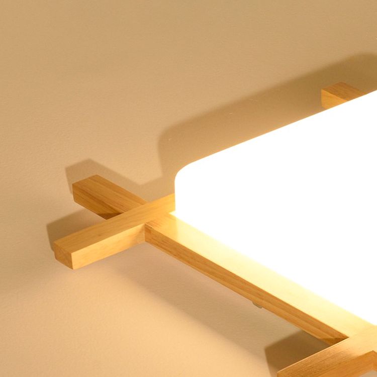 Minimalist LED Flush Ceiling Light Fixture Wood Square Flush Mount Light with Wood Shade