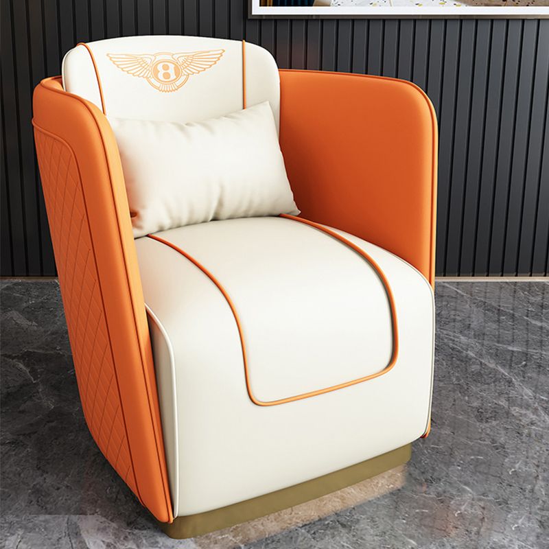 Contemporary Bonded Leather Arms Included Gold Base Accent Armchair