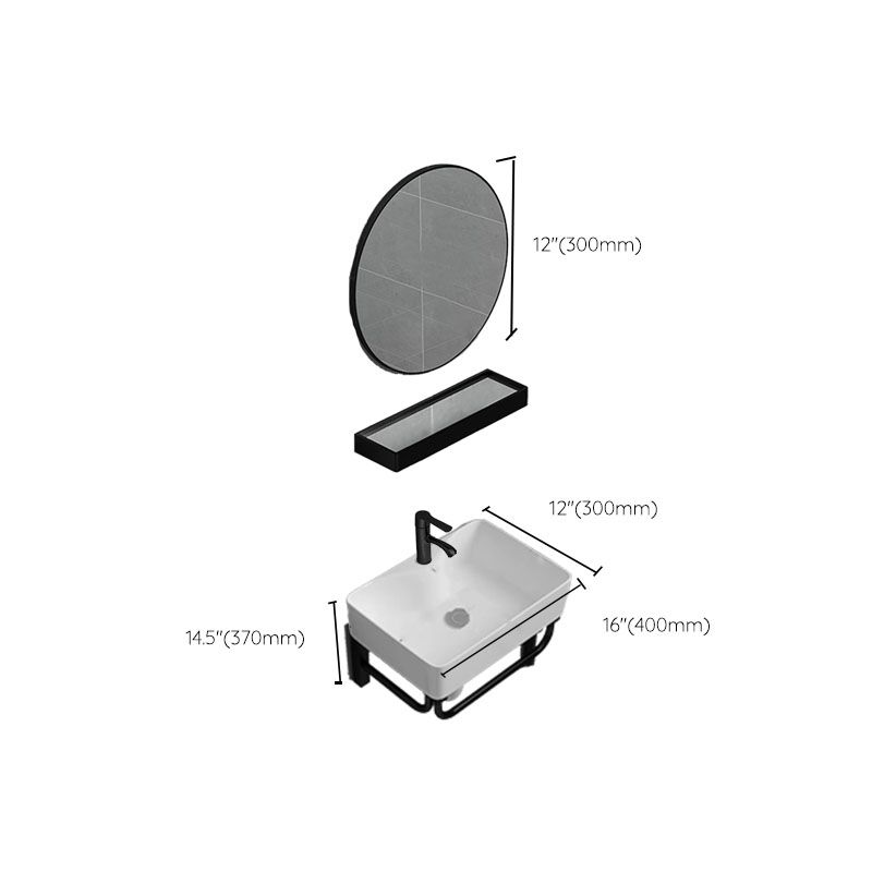 Bathroom Sink Ceramic White Wall-mounted Rod Handle Faucet Sink