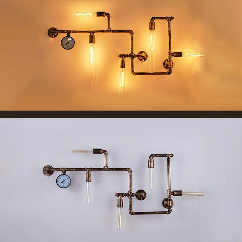 Lámpara de pared de tubería de agua de metal 5 cabezas de estilo industrial montado en la pared Luz de la pared