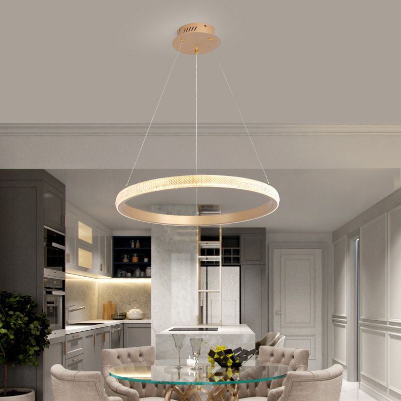 Aluminium Gold LED Hanging Lamp in Modern Luxury Style Circular Acrylic Chandelier for Living Room