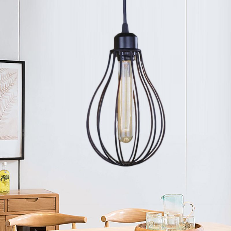 Metallic Black/Brass Pendant Ceiling Light Wire Cage 1 Light Vintage Industrial Ceiling Light with Bulb Shade